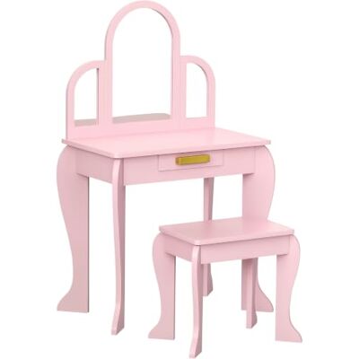 Homcom Conjunto de Móveis de Beleza Rosa para Crianças com Espelho e Banco Homcom Conjunto de Móveis de Beleza Rosa para Crianças com Espelho e Banco