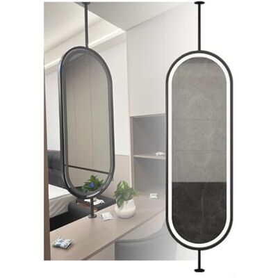 LXWKAI Espelho de teto, espelho oval suspenso giratório de dupla face, espelho de casa de banho iluminado suspenso com botão de toque leve, para casa de banho de hotel, casa de banho, guarda-roupa, sala de LXWKAI Espelho de teto, espelho oval suspenso giratório de dupla face, espelho de casa de banho iluminado suspenso com botão de toque leve, para casa de banho de hotel, casa de banho, guarda-roupa, sala de