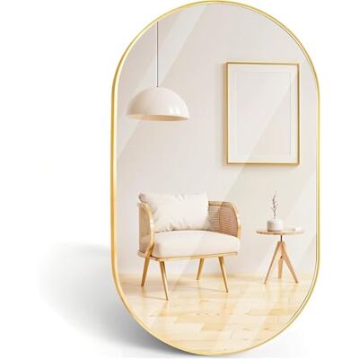 Marctani Espelho oval com moldura de metal espelho casa de banho moderno espelho de parede decorativo para entrada, hall de entrada, quarto ou corredor espelho casa de banho (dourado, 70 x 40 cm) Marctani Espelho oval com moldura de metal espelho casa de banho moderno espelho de parede decorativo para entrada, hall de entrada, quarto ou corredor espelho casa de banho (dourado, 70 x 40 cm)