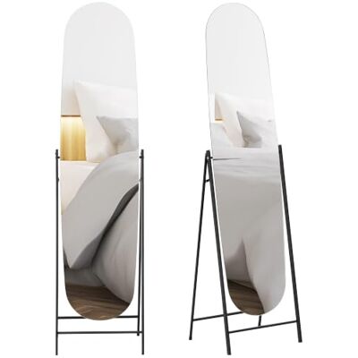 HOMCOM Espelho de corpo inteiro arqueado 160 x 40 cm espelho de pé preto Apoiado na parede, sem moldura, suporte de metal, para sala de estar, quarto, armário e entrada HOMCOM Espelho de corpo inteiro arqueado 160 x 40 cm espelho de pé preto Apoiado na parede, sem moldura, suporte de metal, para sala de estar, quarto, armário e entrada