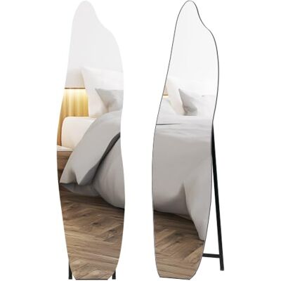 HOMCOM Espejo de Pie Cuerpo Entero 160x40 cm sin Marco Negro Suporte metálico, espelho de pé forma irregular, quarto sala de estar entrada, montagem do chão ou apoiado na parede HOMCOM Espejo de Pie Cuerpo Entero 160x40 cm sin Marco Negro Suporte metálico, espelho de pé forma irregular, quarto sala de estar entrada, montagem do chão ou apoiado na parede