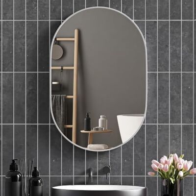 HOMCOM Espejo de Baño Ovalado 60x90 cm con Marco de Aluminio Plata Espelho de parede decorativo, horizontal ou vertical, para sala de estar entrada corredor HOMCOM Espejo de Baño Ovalado 60x90 cm con Marco de Aluminio Plata Espelho de parede decorativo, horizontal ou vertical, para sala de estar entrada corredor