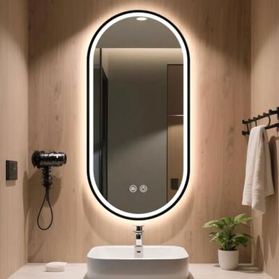 DQRMVV Espelho Oval Com Moldura De Alumínio, Espelho De Casa De Banho LED, Retroiluminação + Frontal, 3 Cores Reguláveis, Espelho De Parede, Espelho De Maquilhagem Inteligente, HD, À Prova De (Tamanho DQRMVV Espelho Oval Com Moldura De Alumínio, Espelho De Casa De Banho LED, Retroiluminação + Frontal, 3 Cores Reguláveis, Espelho De Parede, Espelho De Maquilhagem Inteligente, HD, À Prova De (Tamanho