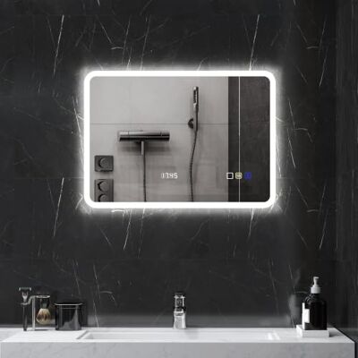 HOMCOM Espejo de Baño con Luz LED Bluetooth con Reloj 70x50 cm IP44 3 cores de luz, brilho ajustável, anti-embaciamento, função de memória, interruptor de toque, espelho de parede HOMCOM Espejo de Baño con Luz LED Bluetooth con Reloj 70x50 cm IP44 3 cores de luz, brilho ajustável, anti-embaciamento, função de memória, interruptor de toque, espelho de parede