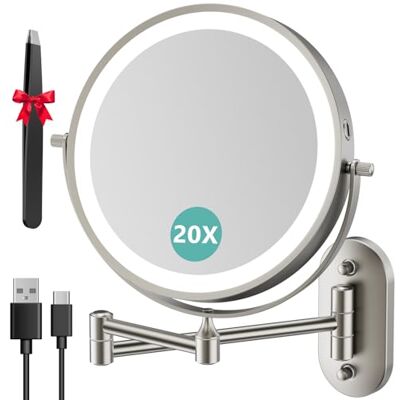 Auxmir 8 " Espelho maquilhagem com luz de parede recarregável 3200 mAh 1 X Giratória dupla face 360° com braço extensível, 3 cores de luz e brilho regulável, adequado para casa de banho e hotel Auxmir 8 " Espelho maquilhagem com luz de parede recarregável 3200 mAh 1 X Giratória dupla face 360° com braço extensível, 3 cores de luz e brilho regulável, adequado para casa de banho e hotel