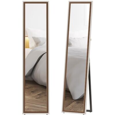 HOMCOM Espejo de Pie Cuerpo Entero 157x37 cm Blanco y Marrón Oscuro Espelho grande de parede com moldura bicolor, inclinada ou suspensa, para sala de estar quarto corredor entrada HOMCOM Espejo de Pie Cuerpo Entero 157x37 cm Blanco y Marrón Oscuro Espelho grande de parede com moldura bicolor, inclinada ou suspensa, para sala de estar quarto corredor entrada