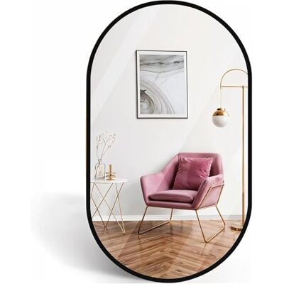 Marctani Espelho oval com moldura metálica espelho para casa de banho moderno espelho de entrada decorativo para hall de entrada ou corredor (Espelho casa de banho) Marctani Espelho oval com moldura metálica espelho para casa de banho moderno espelho de entrada decorativo para hall de entrada ou corredor (Espelho casa de banho)