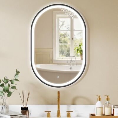 HOMCOM Espelho de casa de banho com luz espelho de parede oval 60 x 90 cm preto 3 Colores de Luz, Brillo Regulable, Función Antivaho, Memoria, Interruptor Táctil, Marco de Aluminio, IP44 HOMCOM Espelho de casa de banho com luz espelho de parede oval 60 x 90 cm preto 3 Colores de Luz, Brillo Regulable, Función Antivaho, Memoria, Interruptor Táctil, Marco de Aluminio, IP44