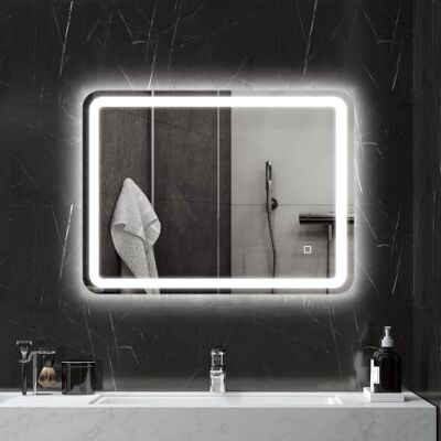 HOMCOM Espejo de Baño con Luces LED 60x80 cm Antivaho Horizontal/Vertical Espelho de parede, 3 cores de luz, brilho regulável, função de memória, interruptor tátil, IP44 HOMCOM Espejo de Baño con Luces LED 60x80 cm Antivaho Horizontal/Vertical Espelho de parede, 3 cores de luz, brilho regulável, função de memória, interruptor tátil, IP44