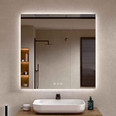 BELLOBATH Espelho de Casa de Banho com Luz LED, Luz Ajustável em 3 Cores e Intensidade, Antiembaciamento, Espelhos de Casa de Banho com LED, À Prova de Água IP65 Luz Indireta 70cm de Altura x BELLOBATH Espelho de Casa de Banho com Luz LED, Luz Ajustável em 3 Cores e Intensidade, Antiembaciamento, Espelhos de Casa de Banho com LED, À Prova de Água IP65 Luz Indireta 70cm de Altura x