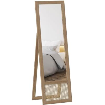 HOMCOM Espelho de corpo inteiro de pé com suporte 160 x 50 cm natural Espelho de parede, moldura de madeira, quarto, sala de estar HOMCOM Espelho de corpo inteiro de pé com suporte 160 x 50 cm natural Espelho de parede, moldura de madeira, quarto, sala de estar