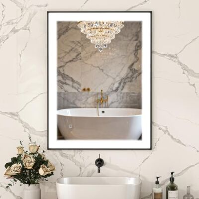HOMCOM Espejo de Baño con Luz LED 80x60 cm con 3 Colores de Luz Antivaho Espelho de parede, função de memória, interruptor tátil, horizontal / vertical, IP44 HOMCOM Espejo de Baño con Luz LED 80x60 cm con 3 Colores de Luz Antivaho Espelho de parede, função de memória, interruptor tátil, horizontal / vertical, IP44