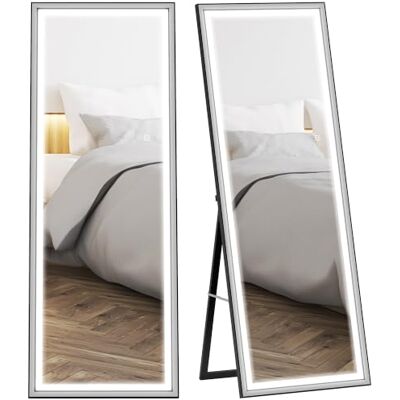 HOMCOM Espelho de pé corpo inteiro com luzes 165 x 60 cm branco e preto 3 temperaturas de cor, brilho ajustável, independente, apoiado e de parede, quarto, sala de estar HOMCOM Espelho de pé corpo inteiro com luzes 165 x 60 cm branco e preto 3 temperaturas de cor, brilho ajustável, independente, apoiado e de parede, quarto, sala de estar