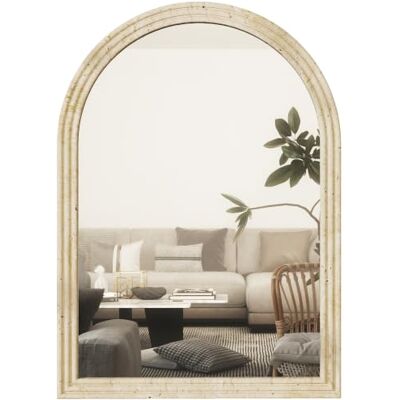 HOMCOM Espelho de parede arqueado moldura imitação de pedra 50 x 70 cm bege Espelho de casa de banho, 3 níveis, estilo moderno, para sala de estar, quarto, hall de entrada e corredor HOMCOM Espelho de parede arqueado moldura imitação de pedra 50 x 70 cm bege Espelho de casa de banho, 3 níveis, estilo moderno, para sala de estar, quarto, hall de entrada e corredor