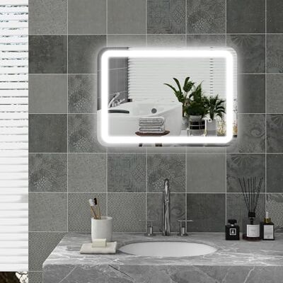 HOMCOM Espejo de Baño con Luces LED 50x70 cm Antivaho Horizontal/Vertical Espelho de parede, 3 cores de luz, brilho regulável, função de memória, interruptor tátil, IP44 HOMCOM Espejo de Baño con Luces LED 50x70 cm Antivaho Horizontal/Vertical Espelho de parede, 3 cores de luz, brilho regulável, função de memória, interruptor tátil, IP44