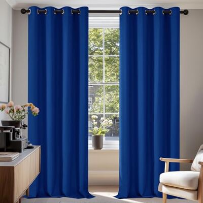 Deconovo - Cortinas Opacas com Argolas 2P 140x220 - Azul - Cortinas Deconovo - Cortinas Opacas com Argolas 2P 140x220 - Azul - Cortinas