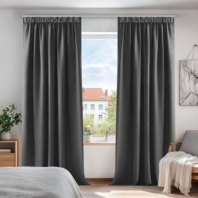 DECONOVO - Cortinas blackout 140x200 - Cinza escuro - Cortinas DECONOVO - Cortinas blackout 140x200 - Cinza escuro - Cortinas