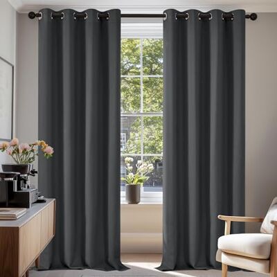 DECONOVO - Tende Oscuranti Tinta Unita com Anéis 2 Peças 140x245 cm (LxA) - Cinza Escuro - 140x245 cm - Cortinas DECONOVO - Tende Oscuranti Tinta Unita com Anéis 2 Peças 140x245 cm (LxA) - Cinza Escuro - 140x245 cm - Cortinas