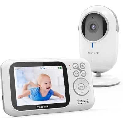 TakTark Câmara de Vigilância para Bebé, Vigilância para Bebés com Câmara de 3,2'' IPS Sem Fios, Intercomunicador para Bebés com Comunicação Bidirecional, VOX e Visão Nocturna, Zoom Digital, Sensor de TakTark Câmara de Vigilância para Bebé, Vigilância para Bebés com Câmara de 3,2'' IPS Sem Fios, Intercomunicador para Bebés com Comunicação Bidirecional, VOX e Visão Nocturna, Zoom Digital, Sensor de