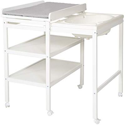 roba Móvel trocador para bebés + banheira removível 2 em 1 + colchão Style cinzento acolchoado / impermeável + 2 compartimentos desde o nascimento madeira branca roba Móvel trocador para bebés + banheira removível 2 em 1 + colchão Style cinzento acolchoado / impermeável + 2 compartimentos desde o nascimento madeira branca