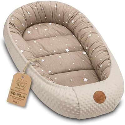 Totsy Baby Ninho para bebé recém-nascido 90x50 cm Redutor de berço de colecho Minky Winter acolhedor, casulo ideal para moisés, gôndola e viagem, bege com estrelas brancas Totsy Baby Ninho para bebé recém-nascido 90x50 cm Redutor de berço de colecho Minky Winter acolhedor, casulo ideal para moisés, gôndola e viagem, bege com estrelas brancas