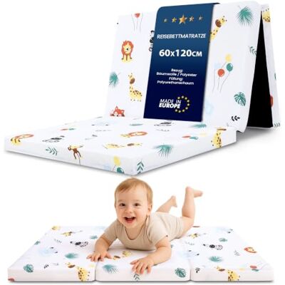 Totsy Baby Colchão berço 60 x 120 cm dobrável para berço de viagem, capa removível, lavável na máquina de lavar a 30 graus e saco incluído, colchão de bebé infantil em espuma firme safari Totsy Baby Colchão berço 60 x 120 cm dobrável para berço de viagem, capa removível, lavável na máquina de lavar a 30 graus e saco incluído, colchão de bebé infantil em espuma firme safari