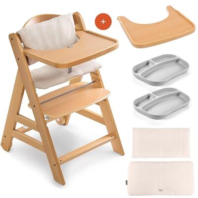 hauck Alpha Plus Move Set de cadeiras de bebé de madeira com bandeja almofada e 2 pratos de silicone cadeira evolutiva com rodas natureza / bege hauck Alpha Plus Move Set de cadeiras de bebé de madeira com bandeja almofada e 2 pratos de silicone cadeira evolutiva com rodas natureza / bege