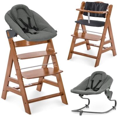 hauck Alpha Plus Set cadeira alta bebé com Bouncer Premium nogueira Cadeira evolutiva de madeira até 90 kg, rede reclinável para recém-nascidos, almofada de algodão e arnês de 5 pontos hauck Alpha Plus Set cadeira alta bebé com Bouncer Premium nogueira Cadeira evolutiva de madeira até 90 kg, rede reclinável para recém-nascidos, almofada de algodão e arnês de 5 pontos