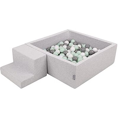 KiddyMoon Parque infantil de espuma com piscina quadrada de bolas (200 bolas) para crianças, cinzento claro: Branco/cinzento/menta KiddyMoon Parque infantil de espuma com piscina quadrada de bolas (200 bolas) para crianças, cinzento claro: Branco/cinzento/menta
