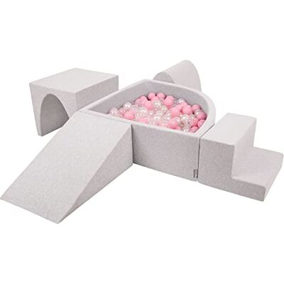 KiddyMoon Parque infantil de espuma com triângulo piscina de bolas (300 bolas) para crianças, cinzento claro: Rosa claro / pérola/transparente KiddyMoon Parque infantil de espuma com triângulo piscina de bolas (300 bolas) para crianças, cinzento claro: Rosa claro / pérola/transparente