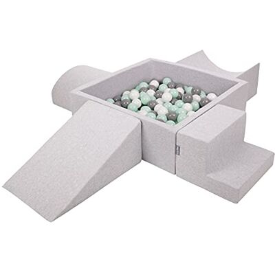 KiddyMoon Parque infantil de espuma com piscina quadrada de bolas (300 bolas) para crianças, cinzento claro: Branco/cinzento/menta KiddyMoon Parque infantil de espuma com piscina quadrada de bolas (300 bolas) para crianças, cinzento claro: Branco/cinzento/menta