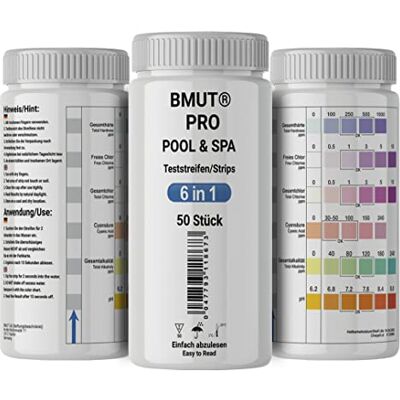 BMUT 50 tiras de teste 6 em 1 para piscina e spa, teste de jacuzzi, medidor de cloro e pH, papel reativo para análise de água BMUT 50 tiras de teste 6 em 1 para piscina e spa, teste de jacuzzi, medidor de cloro e pH, papel reativo para análise de água