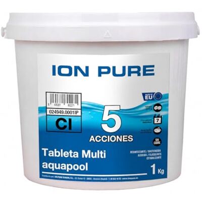 Pure Cloro compacto 5 ações (1 kg) pastilhas de cloro multifuncionais dissolução lenta adequado piscinas forro Pure Cloro compacto 5 ações (1 kg) pastilhas de cloro multifuncionais dissolução lenta adequado piscinas forro