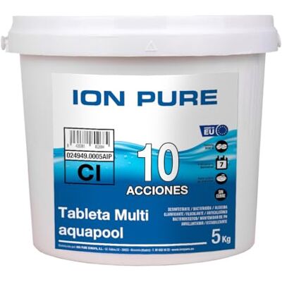 Pure Compacto 10 ações (200 GR) Comprimidos de cloro multifunções Dissolução lenta Apto Liner de piscina (5 kg) Pure Compacto 10 ações (200 GR) Comprimidos de cloro multifunções Dissolução lenta Apto Liner de piscina (5 kg)