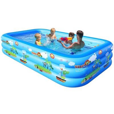 GALAXYER Piscina infantil insuflável com desenhos animados, 3 anéis retangular grande, para crianças e adultos, ideal para piscina interior e exterior, 205 × 125 × 45 cm GALAXYER Piscina infantil insuflável com desenhos animados, 3 anéis retangular grande, para crianças e adultos, ideal para piscina interior e exterior, 205 × 125 × 45 cm