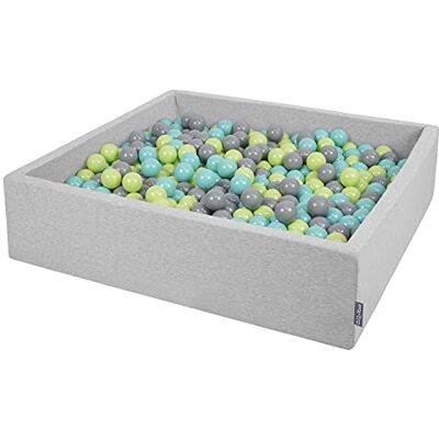 KiddyMoon Piscina de bolas 120 x 30 cm/200 bolas o quadrado grande para crianças, feita na UE, cinzento claro: verde claro/turquesa claro / cinzento KiddyMoon Piscina de bolas 120 x 30 cm/200 bolas o quadrado grande para crianças, feita na UE, cinzento claro: verde claro/turquesa claro / cinzento