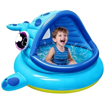 JOYIN Piscina infantil insuflável com guarda-sol para crianças, 137 x 142 x 71 cm, baleia piscinas, bebé infantil, flutuador de natação brinquedos de festa de natação JOYIN Piscina infantil insuflável com guarda-sol para crianças, 137 x 142 x 71 cm, baleia piscinas, bebé infantil, flutuador de natação brinquedos de festa de natação