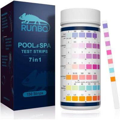 RUNBO 150 tiras reativas de teste de piscina e spa 7 em 1 tiras Para banheira de hidromassagem pH teste, alcalinidade, dureza total, medidor de cloro livre, ácido cianúrico, cloro e bromo RUNBO 150 tiras reativas de teste de piscina e spa 7 em 1 tiras Para banheira de hidromassagem pH teste, alcalinidade, dureza total, medidor de cloro livre, ácido cianúrico, cloro e bromo