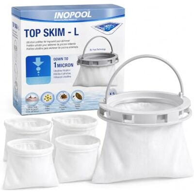 DPOOL Top Skim L Pré-filtro ultra-fino tipo meia para skimmer de piscina enterrada, filtragem até 1 micro, aro by-Pass 5 filtros, mantém areia, pólen, pó e folhas DPOOL Top Skim L Pré-filtro ultra-fino tipo meia para skimmer de piscina enterrada, filtragem até 1 micro, aro by-Pass 5 filtros, mantém areia, pólen, pó e folhas