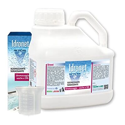 Metacril Idronet Desinfetante específico universal para banheira de hidromassagem, spa, copo doseador graduado, sem espuma de ação higienizante, desengordurante e antimofo. 3 litros. Metacril Idronet Desinfetante específico universal para banheira de hidromassagem, spa, copo doseador graduado, sem espuma de ação higienizante, desengordurante e antimofo. 3 litros.