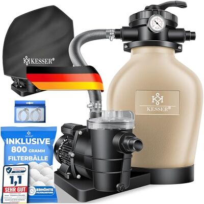 KESSER Filtro de areia bolas de filtro de 700 g para substituir 25 kg de areia de filtro de 7 vias, válvula com indicador de pressão, filtro de piscina de 0 m³/h, sistema de filtro para piscina de KESSER Filtro de areia bolas de filtro de 700 g para substituir 25 kg de areia de filtro de 7 vias, válvula com indicador de pressão, filtro de piscina de 0 m³/h, sistema de filtro para piscina de