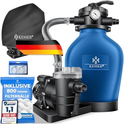 KESSER ® Sistema de filtragem de areia filtro de areia 700 g de bolas de filtragem substituem 25 kg de areia de filtração válvula de 4 vias com indicador de pressão filtro de piscina, azul KESSER ® Sistema de filtragem de areia filtro de areia 700 g de bolas de filtragem substituem 25 kg de areia de filtração válvula de 4 vias com indicador de pressão filtro de piscina, azul