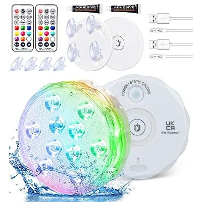 Qoolife Luzes submergíveis recarregáveis, 3.3" USB magnético RGBW piscina luz LED impermeável controlo remoto RGB mutável abaixo da água luz para festa vaso de Natal banheira de(2 pacotes) Qoolife Luzes submergíveis recarregáveis, 3.3" USB magnético RGBW piscina luz LED impermeável controlo remoto RGB mutável abaixo da água luz para festa vaso de Natal banheira de(2 pacotes)