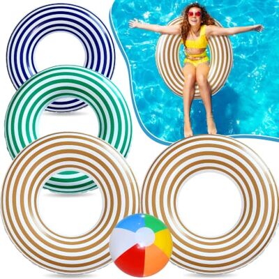Lubibi 4 peças anel de natação insuflável, vintage às riscas flutuador insuflável, flutuador de piscina para crianças e adultos, brinquedos aquáticos, acessórios de decoração para festas na piscina de verão Lubibi 4 peças anel de natação insuflável, vintage às riscas flutuador insuflável, flutuador de piscina para crianças e adultos, brinquedos aquáticos, acessórios de decoração para festas na piscina de verão