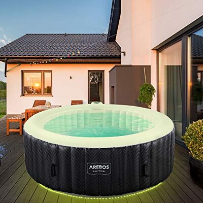 Arebos SPA Inflável Inflável Automático para Interior e Exterior ⌀ 208 cm 6 Pessoas Fita Luminosa LED 130 Boquilhas de Massagem 1000 L Inclui Capa Bubble SPA & Wellness Massagem Arebos SPA Inflável Inflável Automático para Interior e Exterior ⌀ 208 cm 6 Pessoas Fita Luminosa LED 130 Boquilhas de Massagem 1000 L Inclui Capa Bubble SPA & Wellness Massagem