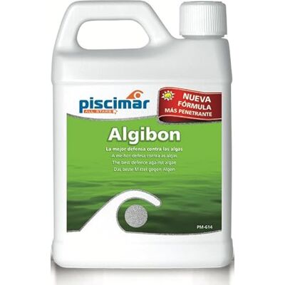 Piscimar PM-614 Algibon: algicida polivalente especial para manutenção. Garrafa de 1 kg. Piscimar PM-614 Algibon: algicida polivalente especial para manutenção. Garrafa de 1 kg.