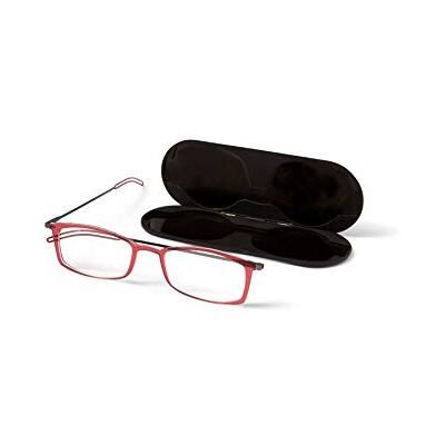 ThinOptics Brooklyn Óculos de leitura 2.00 retangulares com armação vermelha com estojo magnético Milano, finos, leves, compactos, força 2.00 ThinOptics Brooklyn Óculos de leitura 2.00 retangulares com armação vermelha com estojo magnético Milano, finos, leves, compactos, força 2.00