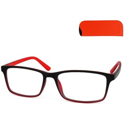 Mini Brille Óculos de leitura leves com pinos flexíveis, armação de plástico grande e retangular preto com sotaque vermelho, estojo, lentes de leitura para homens e mulheres, G Lentes, 1,5 Mini Brille Óculos de leitura leves com pinos flexíveis, armação de plástico grande e retangular preto com sotaque vermelho, estojo, lentes de leitura para homens e mulheres, G Lentes, 1,5