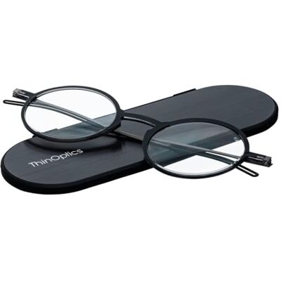 ThinOptics Manhattan Óculos de leitura compactos com resistência de 1,00 armação preta com capa magnética Milano ThinOptics Manhattan Óculos de leitura compactos com resistência de 1,00 armação preta com capa magnética Milano