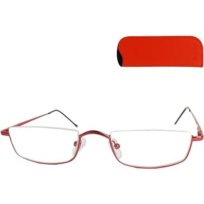 Mini Brille Óculos de leitura para homem e mulher, estilo vintage, armação metálica leve, dobradiça flexível, design clássico e sofisticado, Vermelho Mini Brille Óculos de leitura para homem e mulher, estilo vintage, armação metálica leve, dobradiça flexível, design clássico e sofisticado, Vermelho